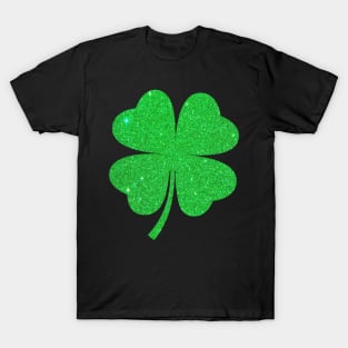 St Patricks Day, Faux Glitter 4 Leaf Clover T-Shirt